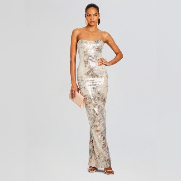 Retrofete Winslow Sequin Snake Print Strapless Maxi Dress - Picture 3 of 15